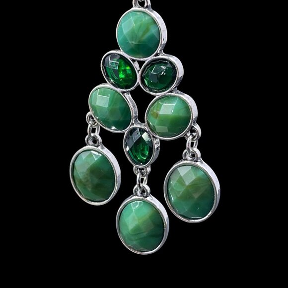 Boho Festival Jewelry Set Green Statement Earrings Necklace Whimsical Coquette - Picture 5 of 9